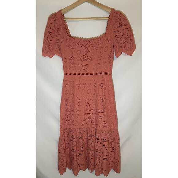 SAYLOR Louisa‎ Midi Coral Lace Romantic Feminine Dress SIZE XS RETAIL $253 - Picture 4 of 10